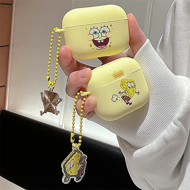 SpongeBob Fundas for AirPods 1 2 Case AirPods 3 Pro2 Pendant Keyring Headphone Case for Airpods 3 Pro Silicone Earphone Cover