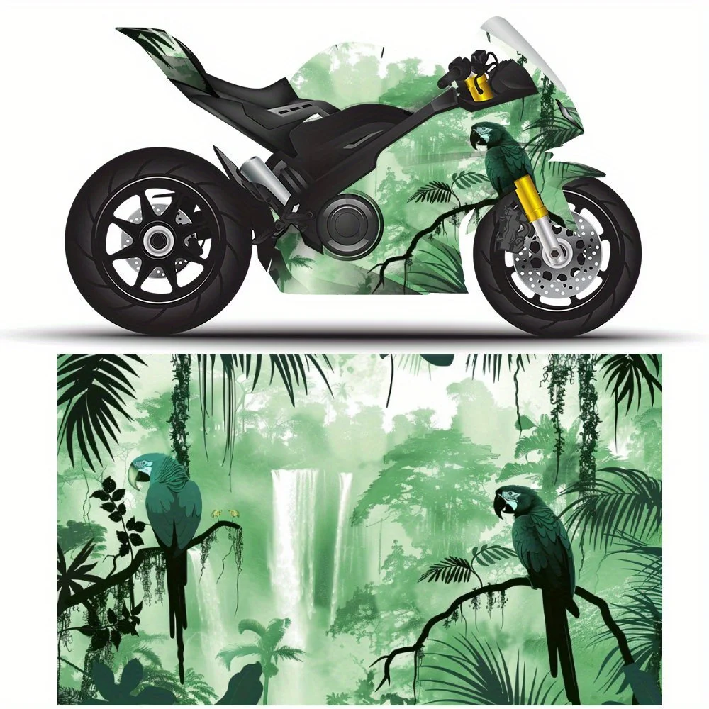 

Виниловая пленка для мотоцикла с тропическими джунглями и водопадом, водонепроницаемая съемная наклейка, универсальная подходит для мотоциклов, прочная защита от