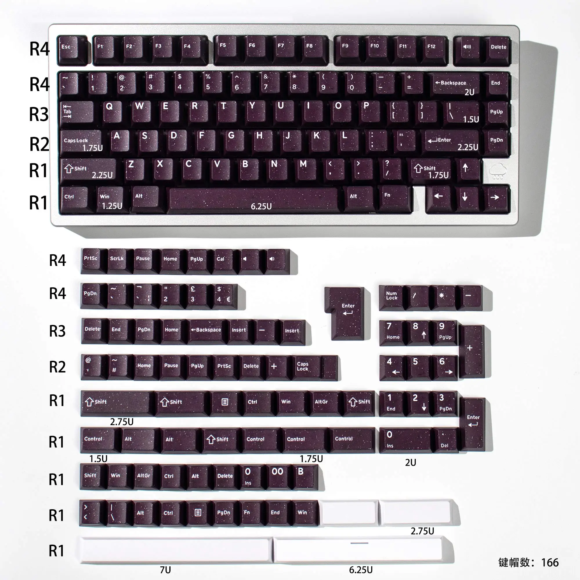 166 Keys Vior Purple Translucent Keycaps for Mechanical Keyboard ABS Double Shot Cherry Profile AULA F75 Ajazz GK61 Anne Pro 2