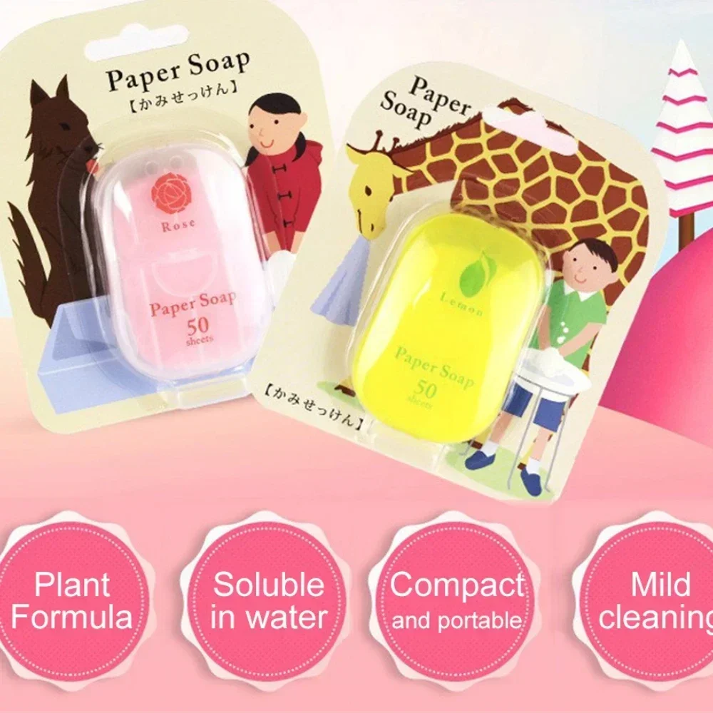 50pcs/box Baby Paper Soap Scented Slice Sheet Disposable Kids Soap Paper for Baby Skin Care Travel Washing Hand Bath Body Wash