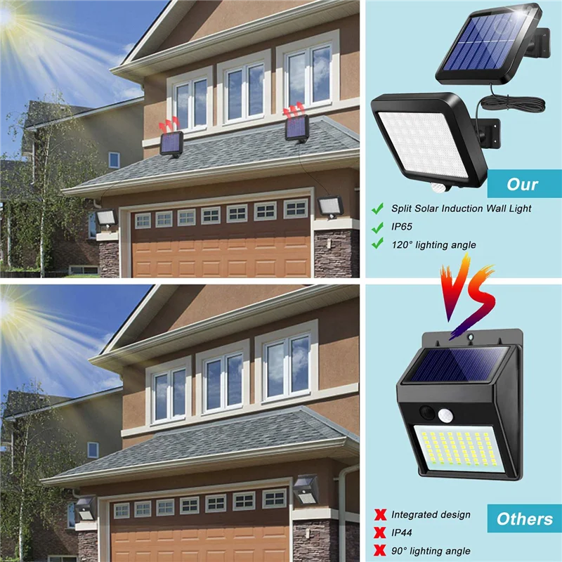 Solar Power Wall Light Outdoor Motion Sensor Light 56 LED Security Night Light for Garden Garage Driveway Porch Fence