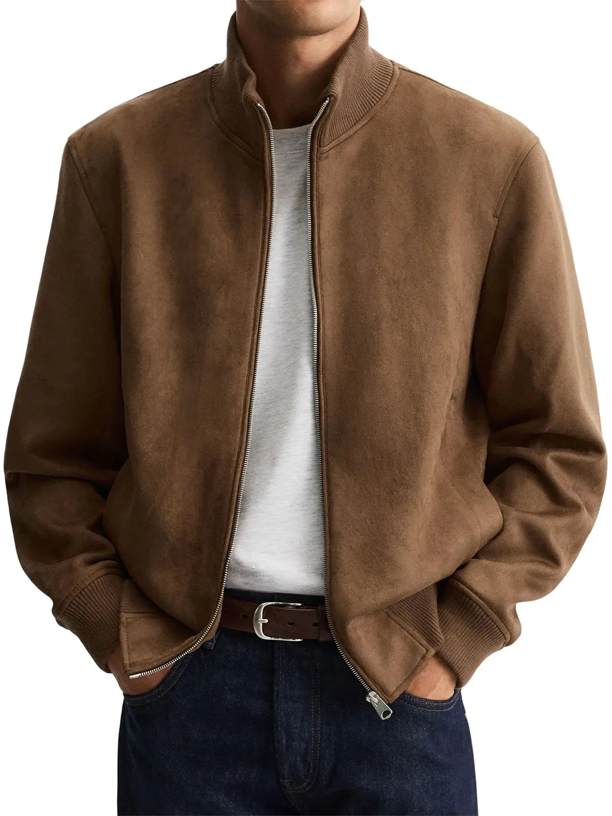 

Men's High-Class Casual Long-Sleeved Jacket 2026 Winter Season Buttoned Stand-Up Coat Simple Solid Color