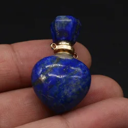 New Natural Gemstone Lapis Lazuli Perfume Bottle Heart Pendant Diffuser Used for Necklace Jewelry Making Women's Gift 23x36x11mm