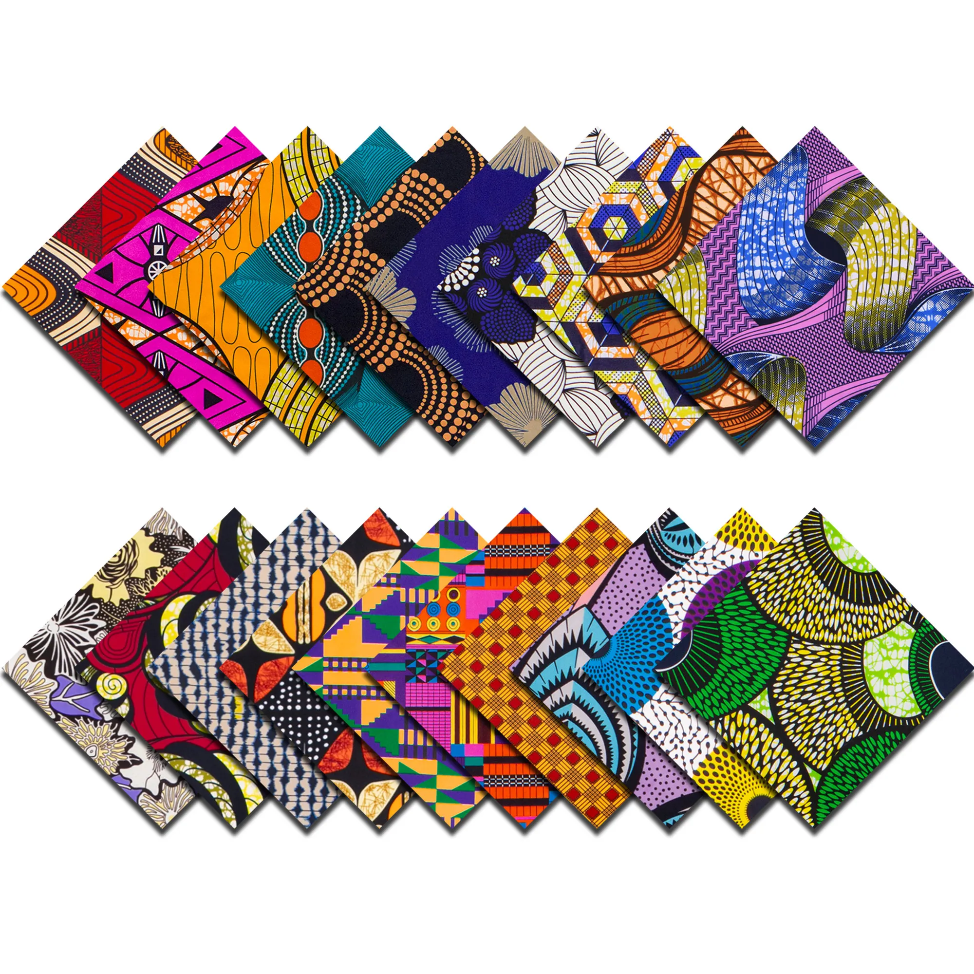 20 pz 25X25 Cm/9.8X9.8 pollici poliestere tessuto africano quadrato nessuna ripetizione tessuto Patchwork stampato mestiere per fai da te