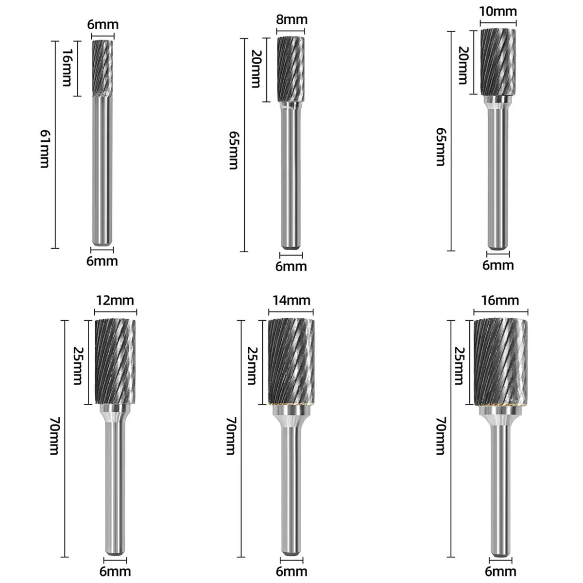6mm A/AX Type Cylinder Head Tungsten Carbide Alloy Rotary File Drill Milling Carving Bit Point Burr Die Grinder Abrasive Tools
