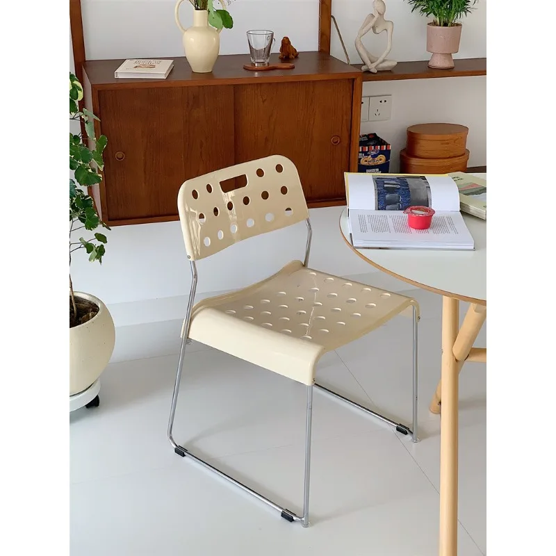 Designer metal ABS hole dining chair simple Korean coffee shop chair color backrest summer office chair