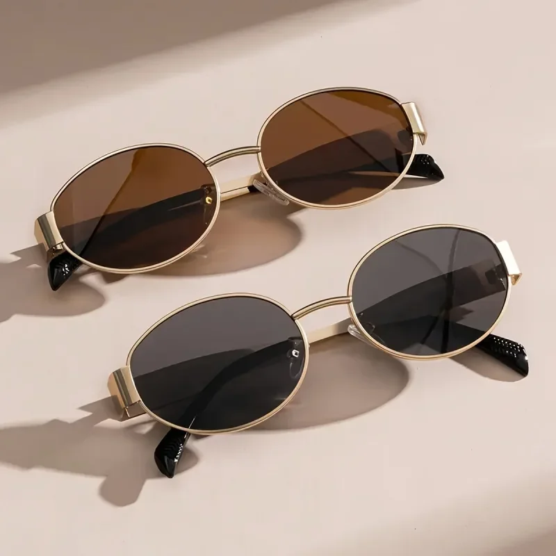 2pcs/ Oval Shape Metal Sunglasses Classic Men's Vintage Sun Glasses Women Outdoor Leisure Eyewear UV400 Ladies Shades image 2