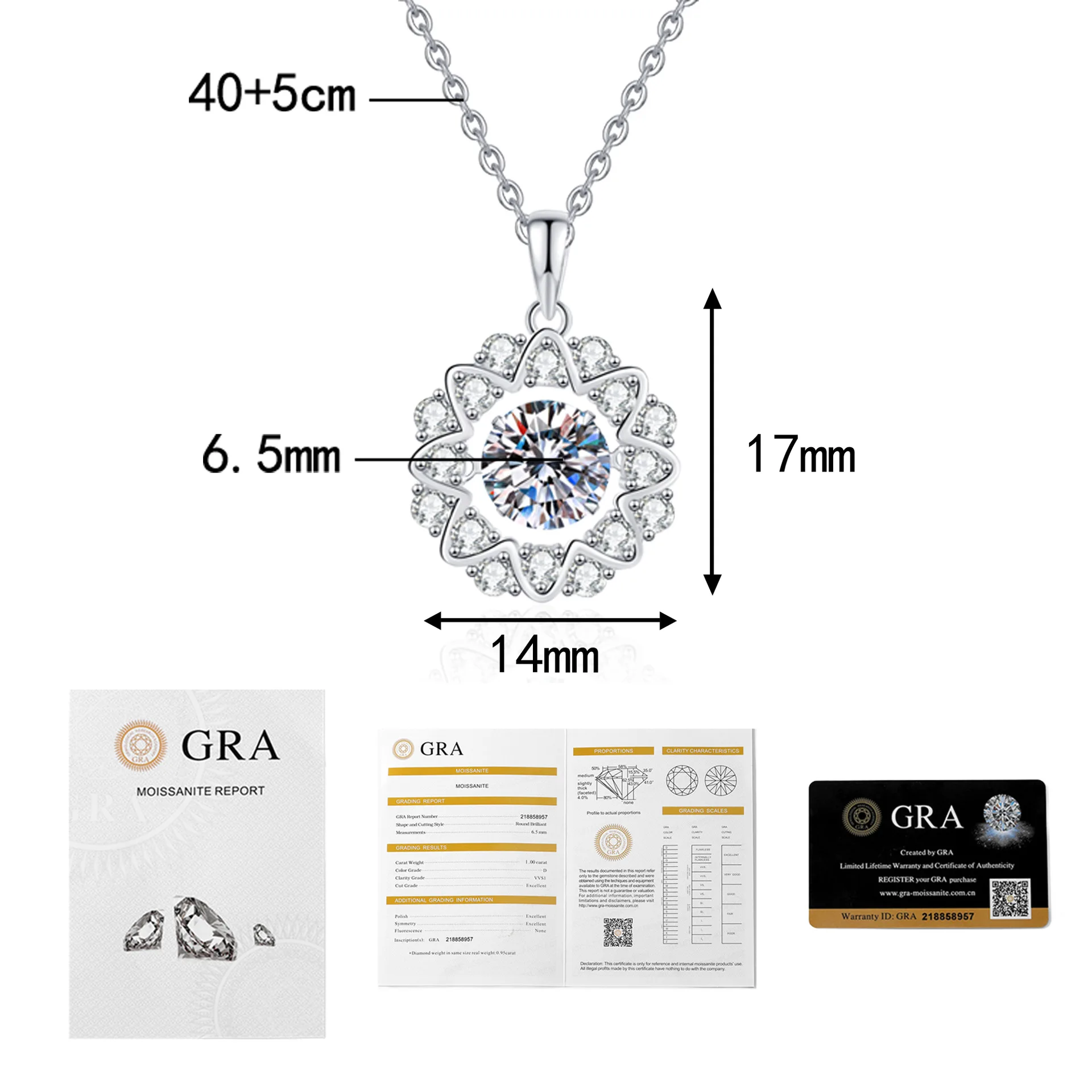 LioraGem Exquisite Snowflake Christmas Moissanite Necklace, Lively Heart Pendant 1 Carat Moissanite Jewelry Platinum PT950 Stamp