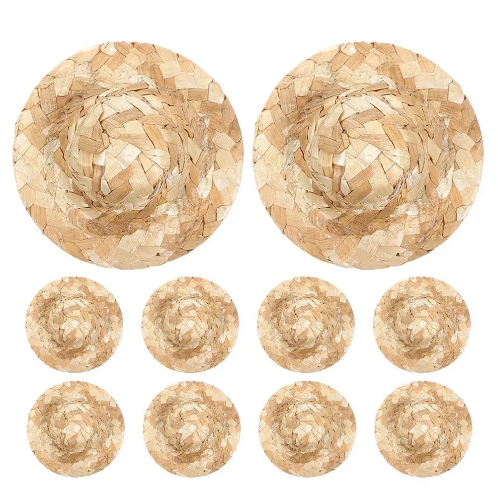 12 Piezas de Mini Sombreros para Manualidades, Accesorios para Casa de Muñecas, Sombreros Tejidos Beige para Manualidades, Suministros para Manualidades, Accesorios para Fotos