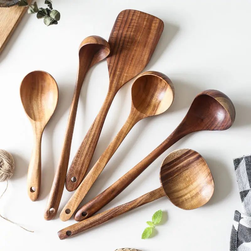 5-Piece Acacia Wood Kitchen Utensil Set for Nonstick Cookware 4