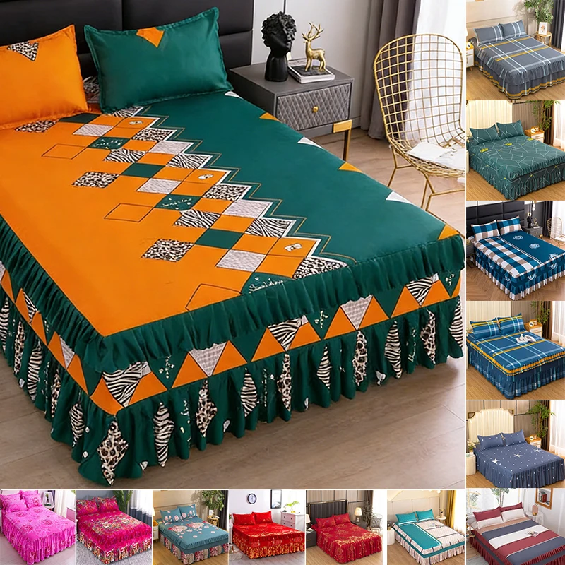 

1pc All Seasons Floral Ruffle Soft Comfortable Breathable Bed Skirt,Bed Skirt Bed Cover Mattress Protector Machine Washable 침대치마