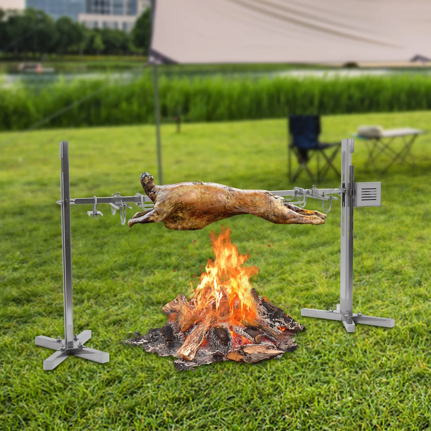 Electric Barbecue Skewer Rotisserie Stainless Steel Barbecue Suckling Pig Grill Lamb Grill with Motor 15 W Max 30 Kg