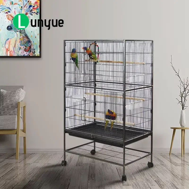 Square Iron Bird Cage 79x48x132cm Powder Coated Eco Friendly Oversized Animal Pattern Plastic Tray Box Indoor Outdoor Use