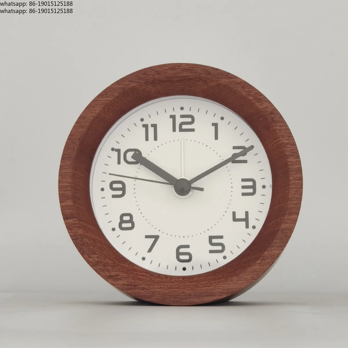 Round Wooden Alarm Clock with Arabic Numerals Non-Ticking Silent Backlight Battery Operated Wood Table Desk Alarm Clock