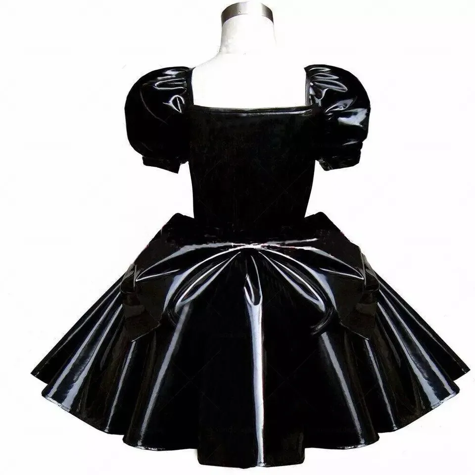 Sissy Girly black Pvc dress lockable maid cosplay costume tailored