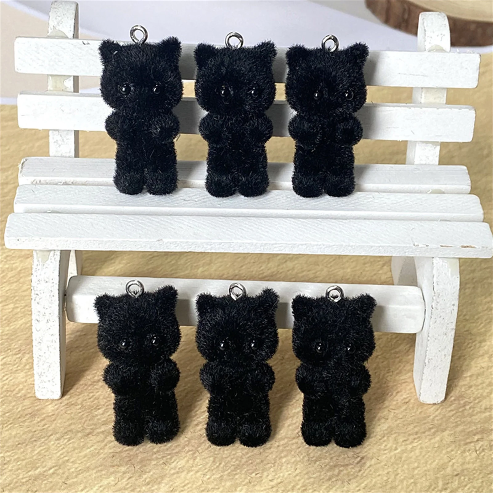 Hot Flocking Animal Pendants Silver Color Hook Ring White Pink Grey Black Cat Charms For Jewelry Making 3.2cm x 1.8cm,2PCs