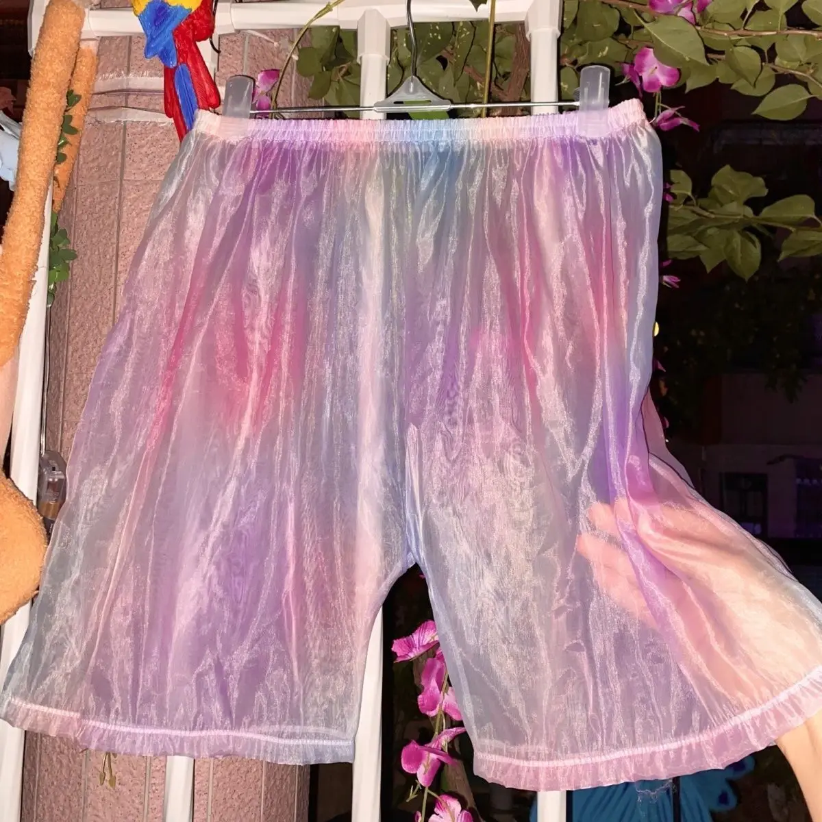 Summer Mesh Organza Glossy Women Shorts Home See Through Thin Plus Size Casual Sleeping Bottoms