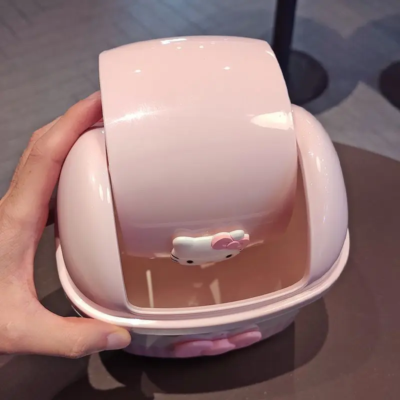 New Hello Kitty Cute Mini Student Dormitory Storage Desk Bedroom Covered Paper Basket Small Home Creative Desktop Trash Can