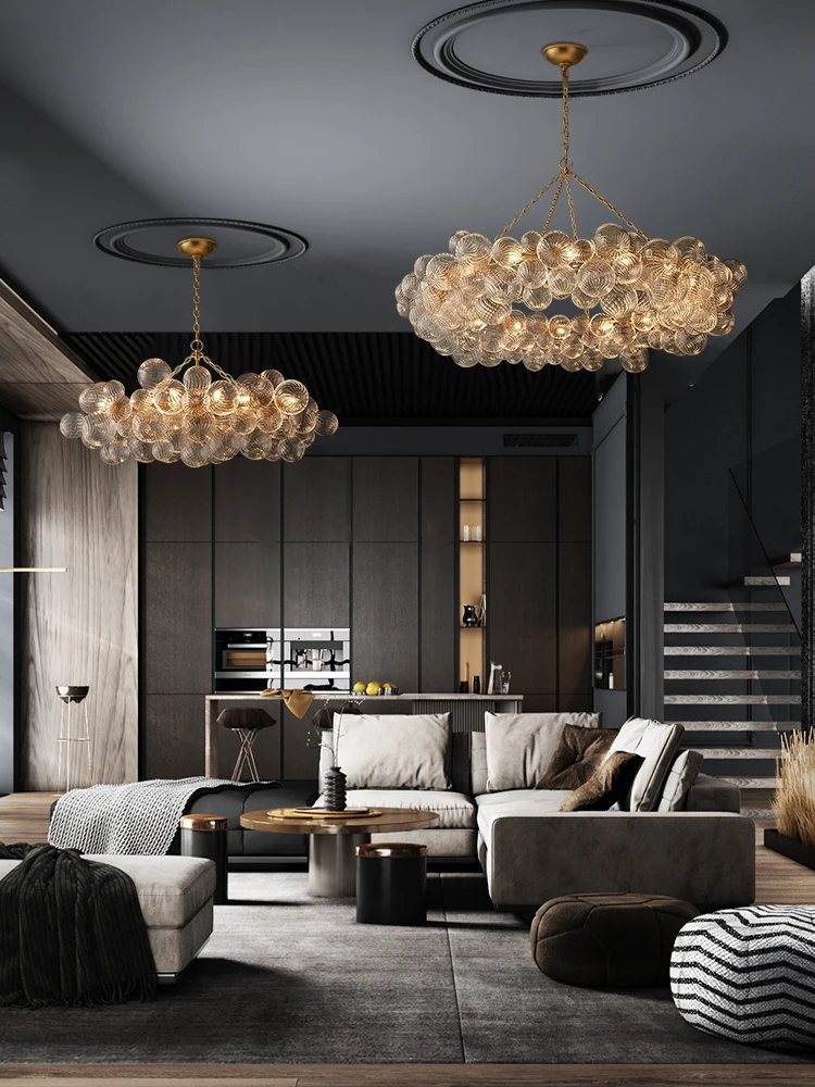 2025 Trendy Glass Bubble Art Gold Chrome Led Ceiling Chandeliers Lighting Lustre Suspension Luminaire Lampen For Living Room