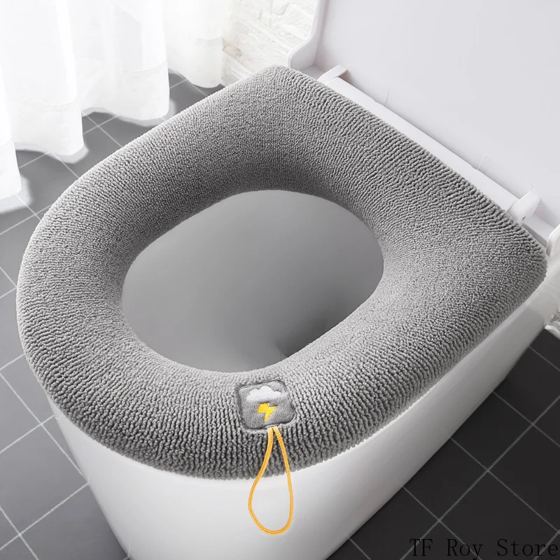 Soft Warm Toilet Pad Cushion with Handle Washable Winter Thicker Toilet Seat Cover Mat Bathroom Closestool Warmer Accessories