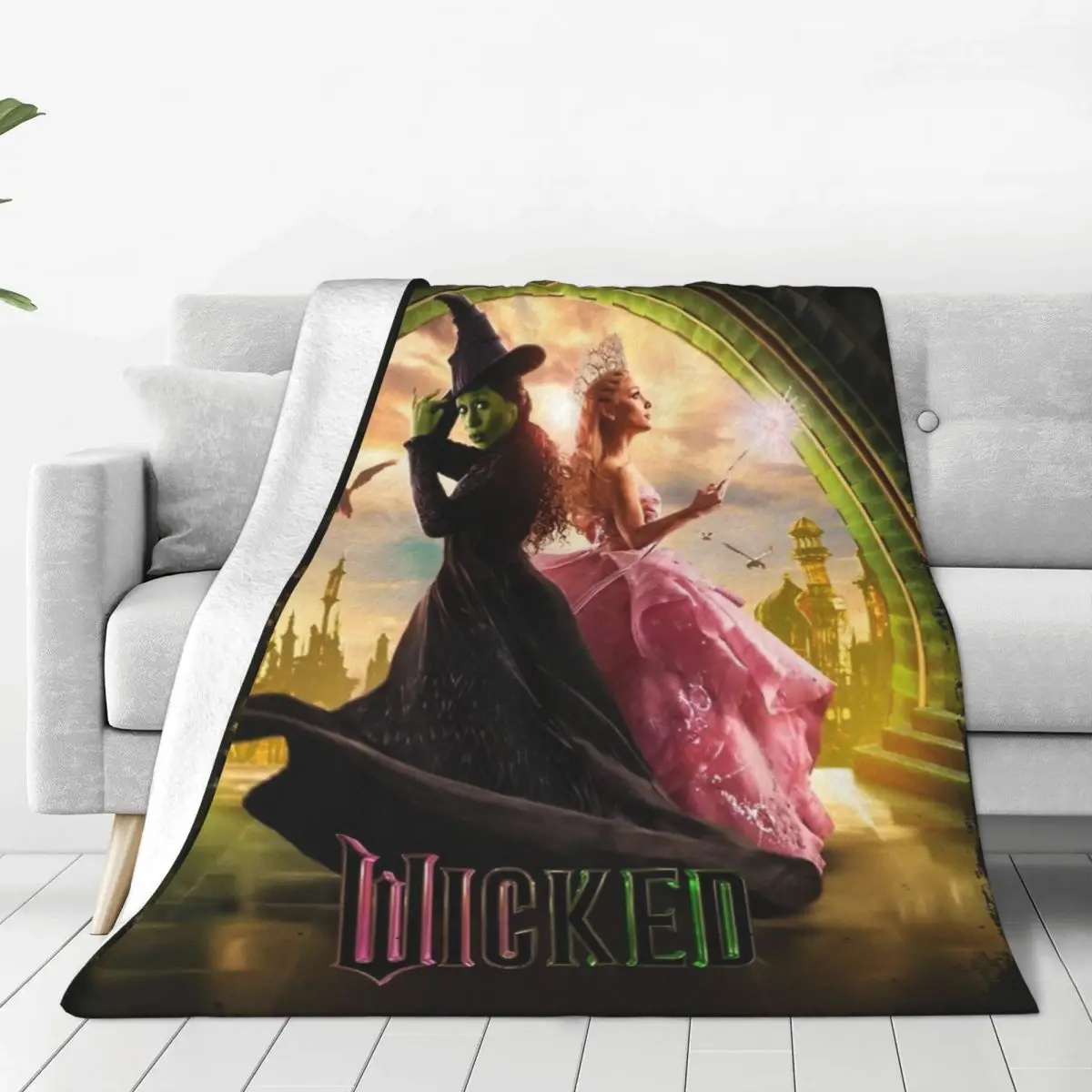 Wicked Musical Movie Velvet Throw Blankets Elphaba Glinda Blankets for Sofa Travel Super Warm Plush Thin Quilt