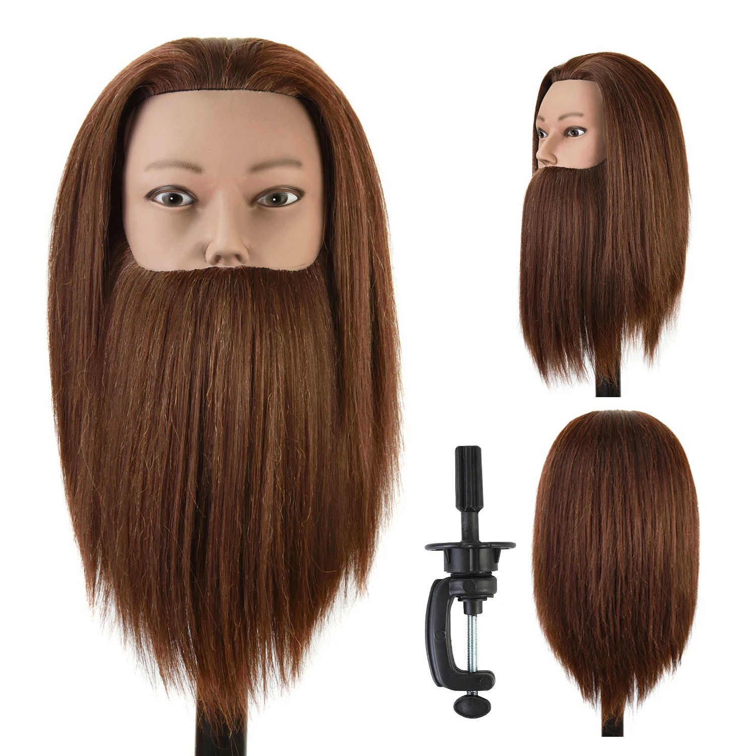 

Hair Beard Male Model Mannequin Head for Hairdressing Cutting Training Hair Doll Head with Wig Stand for Hair Styling