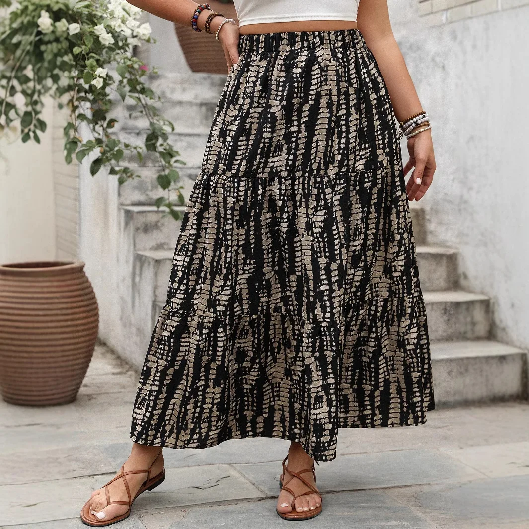 Plus Size Women's Cotton Silk Skirt 2024 New Style Loose Fit Medium Length Artificial Cotton A- Line Skirt Korean Style