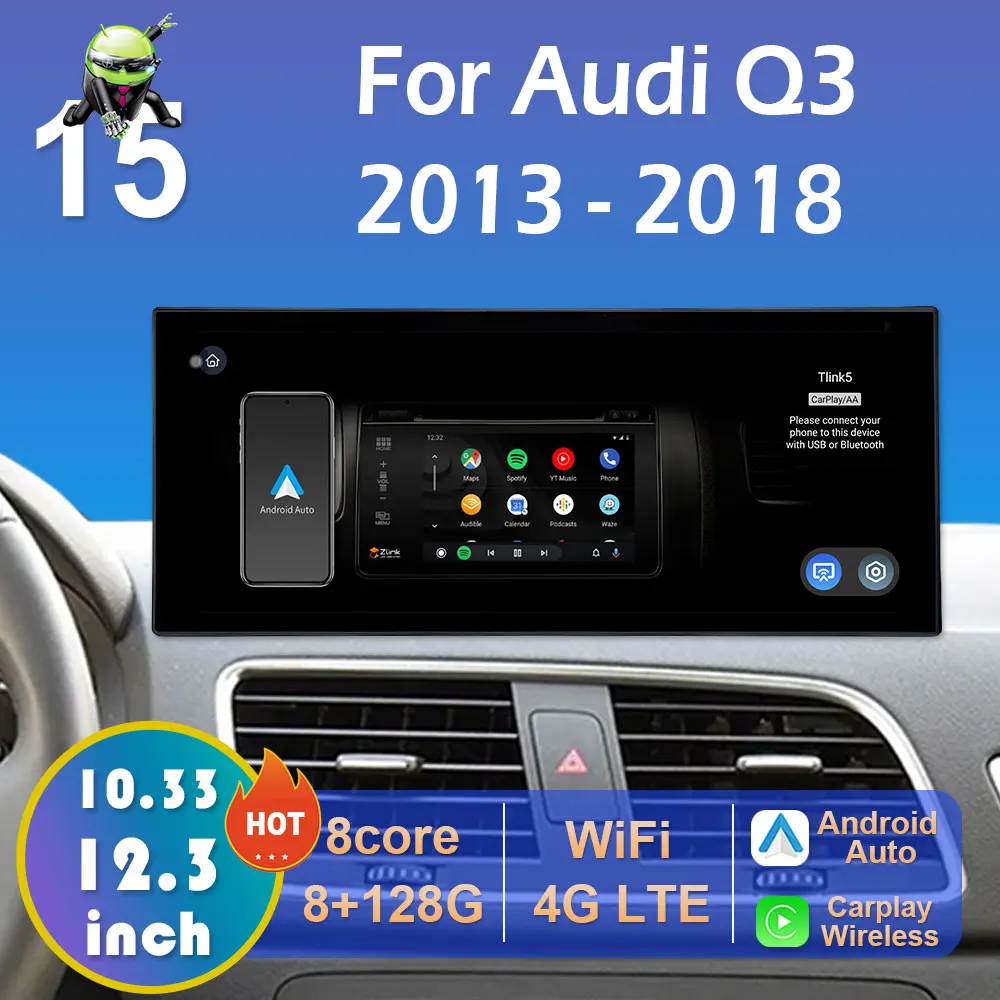 Wireless Carplay for Audi Q3 2013 2014 2015 2016 2017 2018 Car Video Multimedia Player Android 15 Smart System Touch Screen WIFI