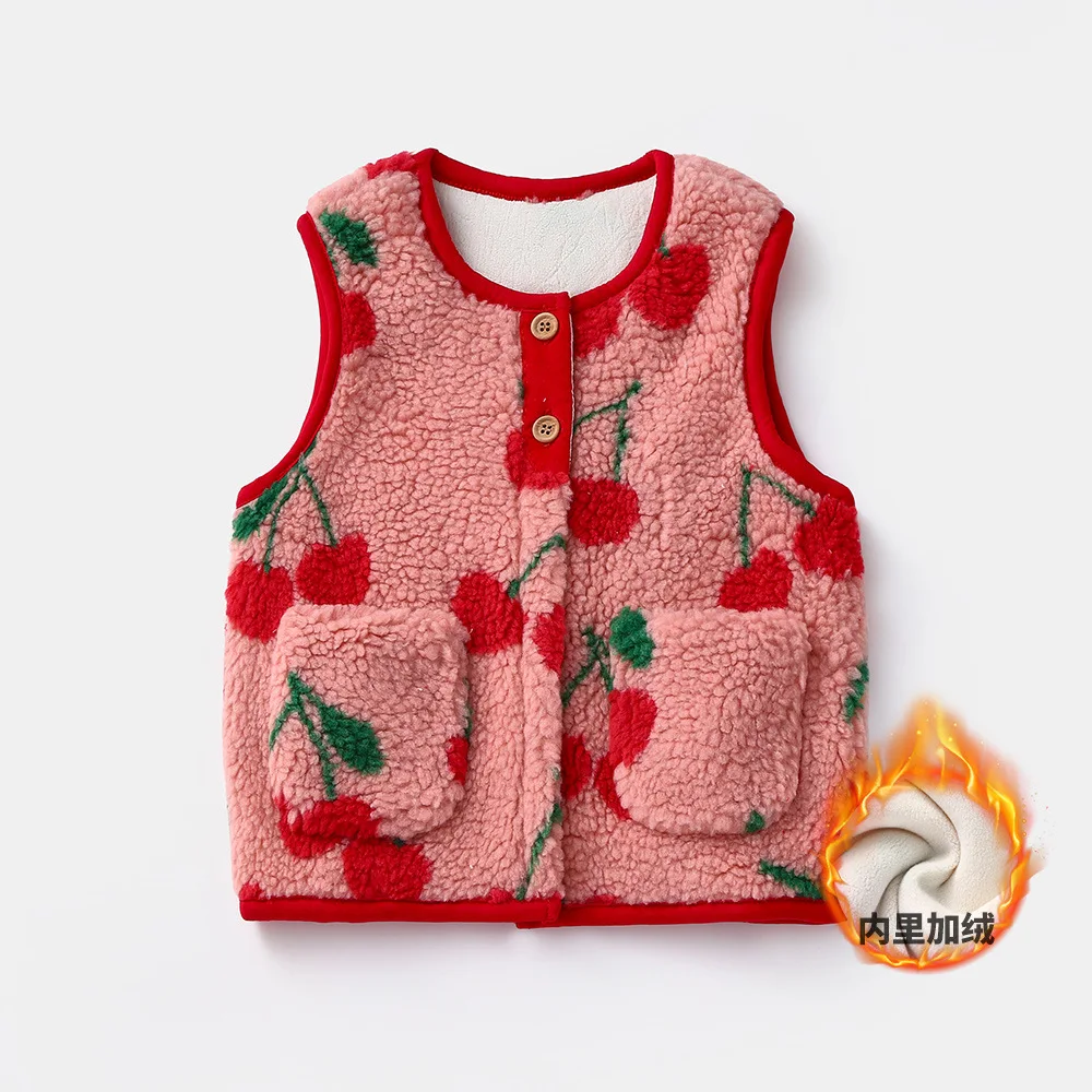 Baby Clothes Girls Fashion Casual Sweet  Thickening Vest 2024 Winter New Girls Baby Plus Fleece Vest Cute All Match Vest