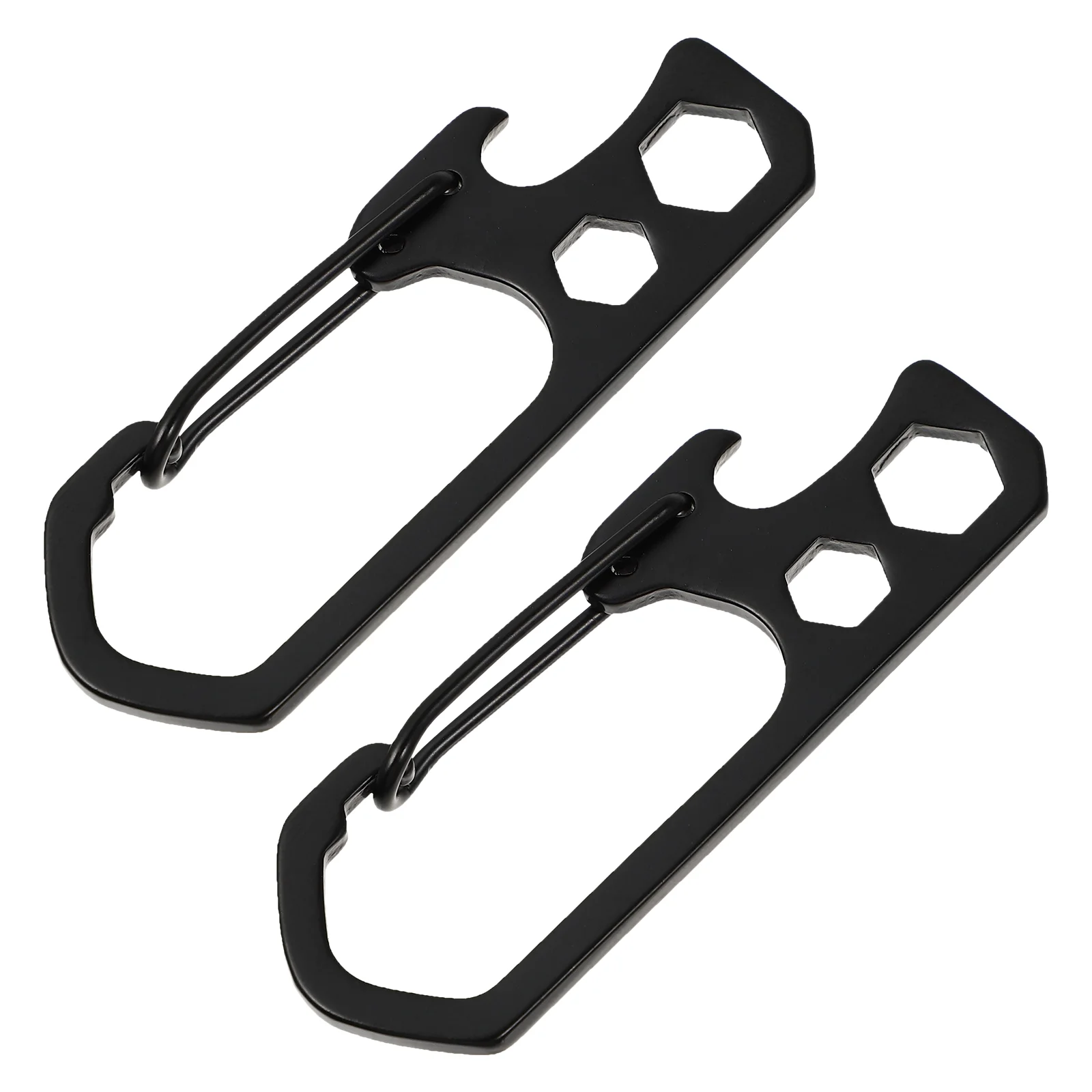 2 Pcs Keychain Carabiner Multi-function Stainless Steel Hanging Buckles Outer Hexagon Wrench Metal Black Chains