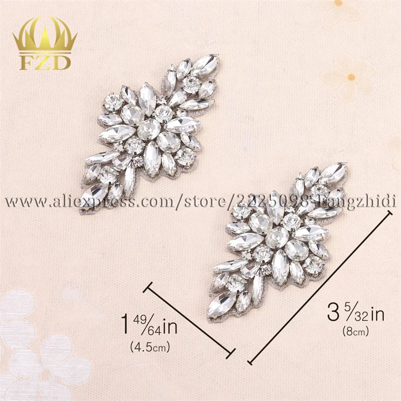 FZD 1 Pair Hot Fix Beaded Bridal Belt Rhinestone Appliqued Iron on Bow Shape Crystal flatback for Shoes Decoritive Wedding Dress