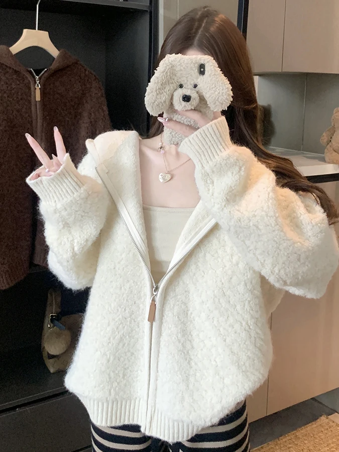 

Модная корейская одежда больших размеров яркого цвета с капюшоном Jaet Thi Lazy Faionable, универсальная верхняя одежда для женщин больших размеров