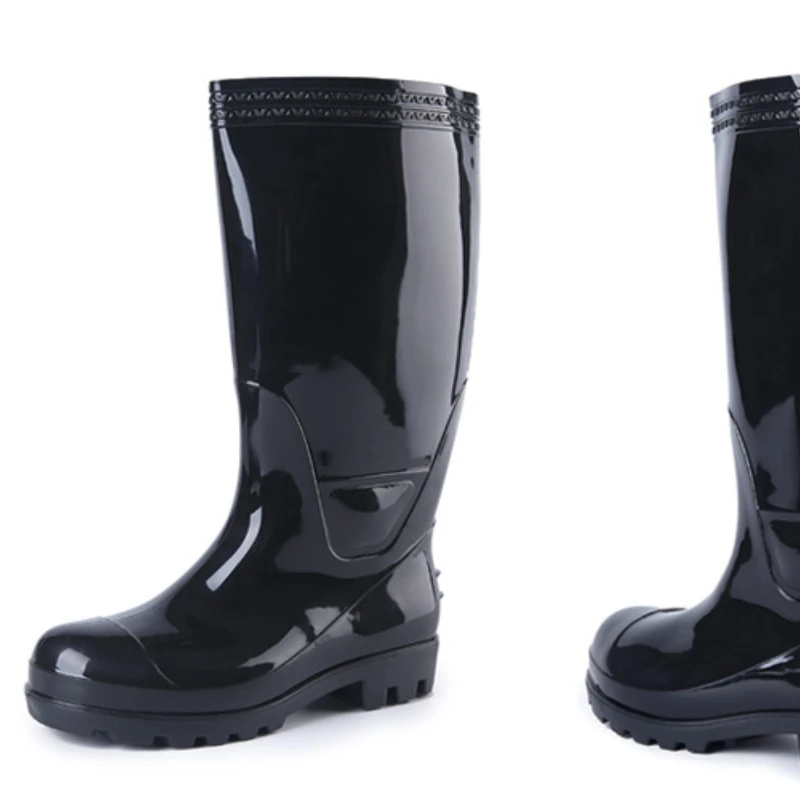 Steel Head Anti-smashing High Drum Rain Shoes Men\'s Steel Plate Protective Rain Boots Black High-top Water Shoes Rubber Shoes