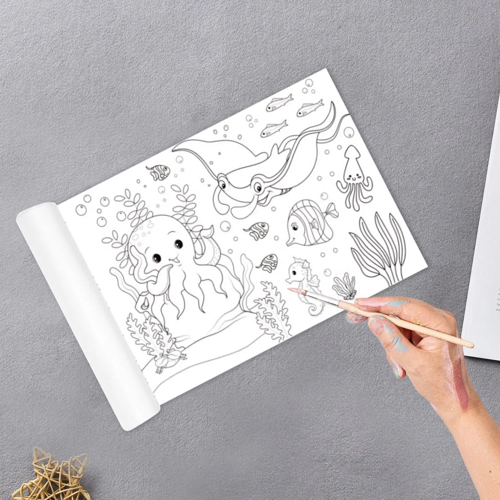 Sticky Coloring Paper Roll with Rich Patterns for Kids Art Drawing Wall Sticker School Painting