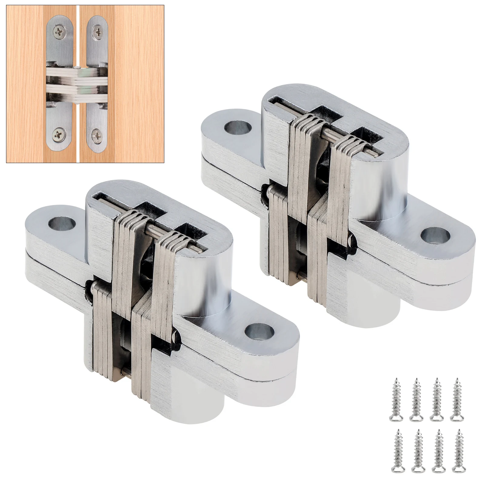 

2pcs Stainless Steel Hidden Door Hinges 180 Degree Concealed Cabinet Bookcase Wardrobe Closet Door Hinges Furniture Hardware