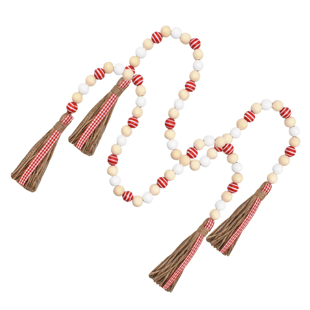 

2Pcs Wood Beads Garland Hanging Beaded String Rustic Tassel Ornament Wedding Party Home Decor Wooden Beads Garland