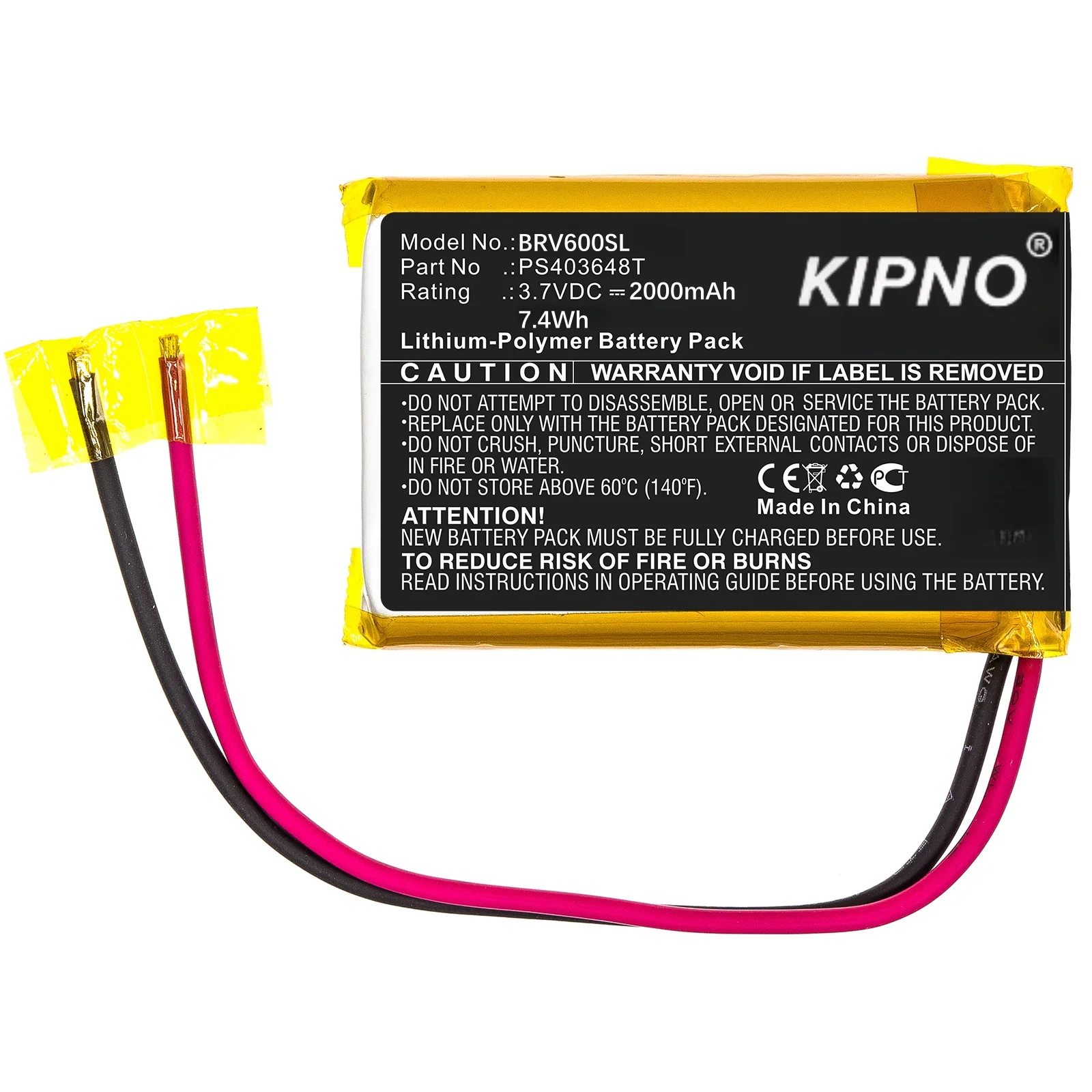 

KIPNP Li-Polymer Speaker Battery PS403648T for BravenBraven 600 3.7V 2000mAh