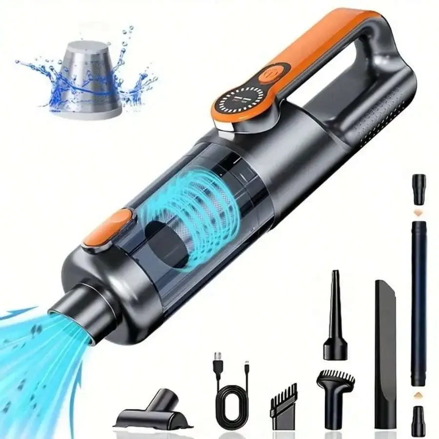 

Car Vacuum Portable Cordless,17000Pa Handheld Air Duster Vacuum With 130W Brushless Motor, Wet/Dry Use, 3 * 2000mAH Battery, 4-I