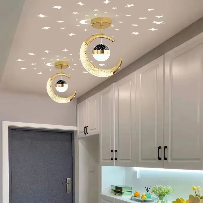 Creative LED Ceiling Light with Moon Stars Modern Asile Ceiling Lights Gold/Black Atmosphere Ceiling Hanging Lamp Loft Lighting image 3