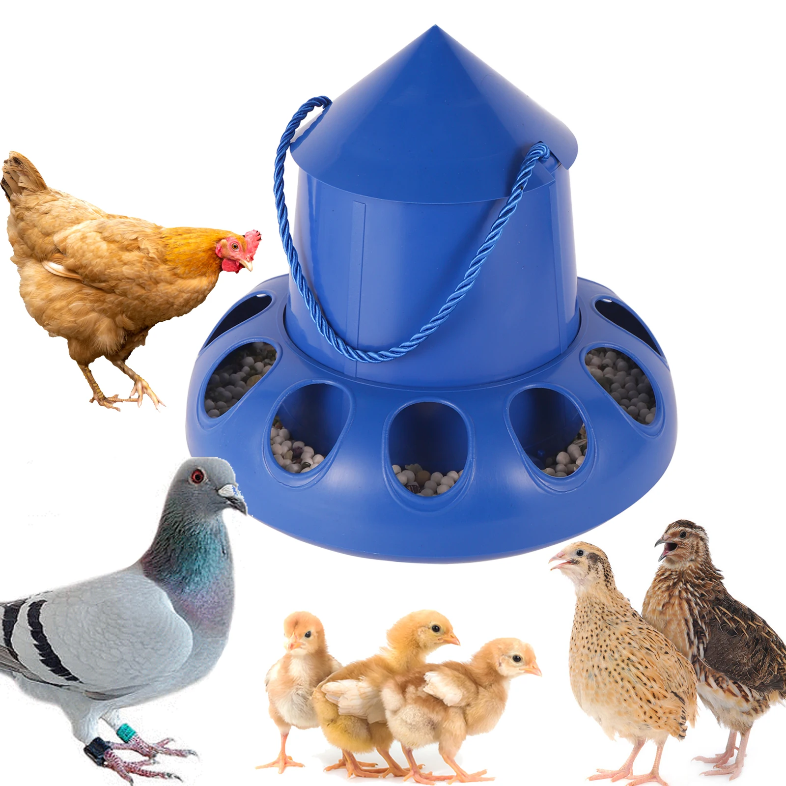 Pigeon Feeder Chicken Automatic Feeder Bird Feeding Bucket Bowl Food Dispenser 11 Holes for Chicken Pigeon Quail Hen Budgie 1Pc