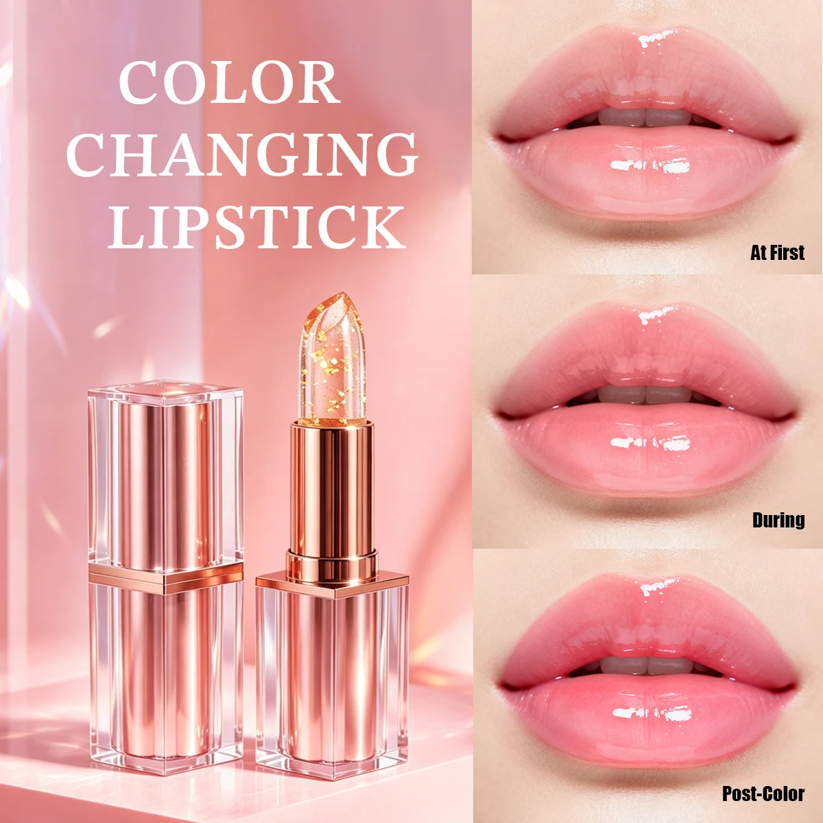 Crystal Petal Temperature PH Color Changing Lip Balm Waterproof Non-transfer 24H Moisturizing Mirror Lip Gloss For Women
