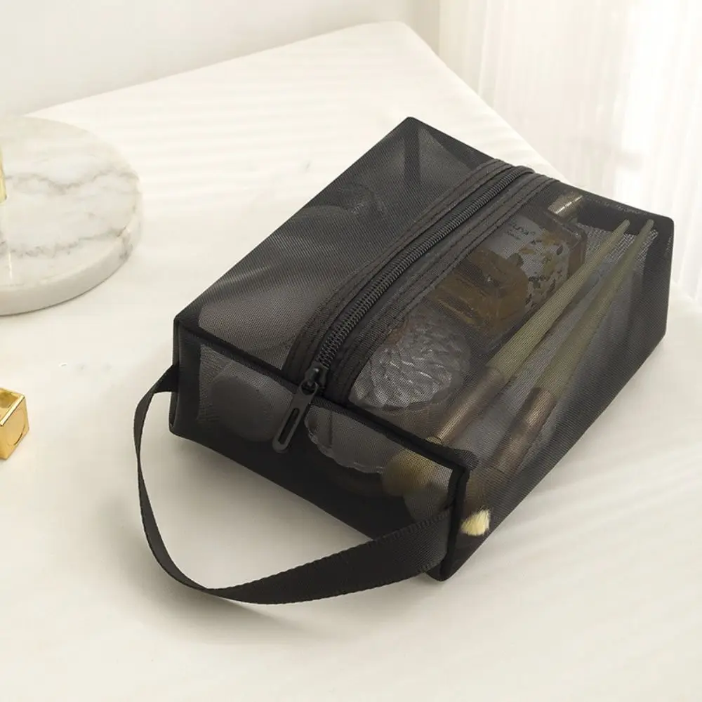 Portable Mesh Makeup Bag Lightweight Square Storage Toiletry Bag Zipper Large Capacity Transparent Cosmetic Bag