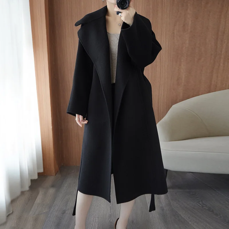 2025 Women's 100% Cashmere Thick Double sided Long Jacket Classic Multi functional Fashion Suitable for Business