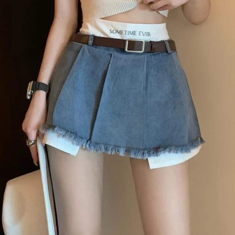 

Spicy Girl Cowboy Half Skirt Women's Summer New High Waist Irregular Design Feeling Pleated Skirt Short Skirt