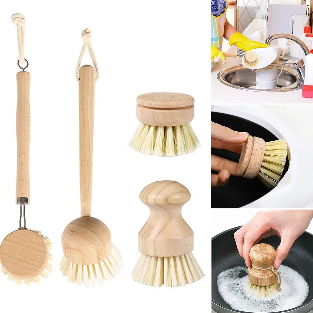 

Dish Sisal Solid Wood Creative Pot Brush Long Handle Kitchen Cleaning Brush Bamboo Kitchen Scrub Dishwashing Brush Set Wood