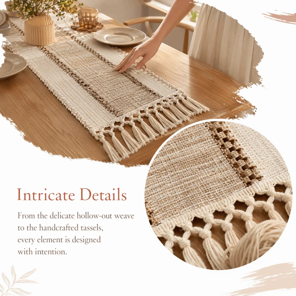 Table Decoration Hand-Knotted Tassel Hollow Out Table Runner Rustic Thickened Table Cover Vintage Long Table Runner Party