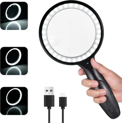 Reading Magnifier 5x 10x Handheld Magnifier USB Rechargeable - 33 Piece LED Magnifier for Close-Up Work, Repair and Reading