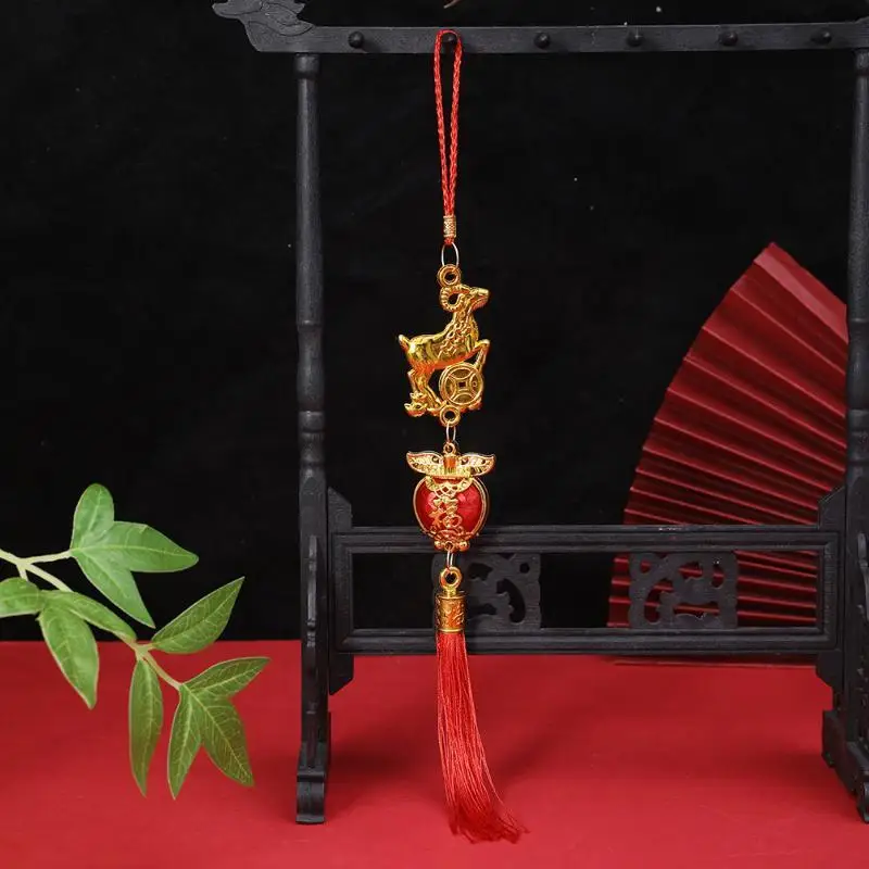 【CMO】Golden Year Of Goat Chinese New Year Hanging Ornaments Red Tassel For Home Car Spring Decoration