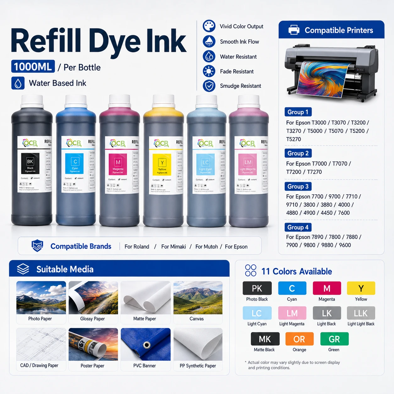 1000ML Dye Ink For Epson T3270 T5270 T7270 3800 3880 4000 4880 4900 4450 7600 7710 7890 7800 7880 7900 9800 9880 9600 Printing view 3
