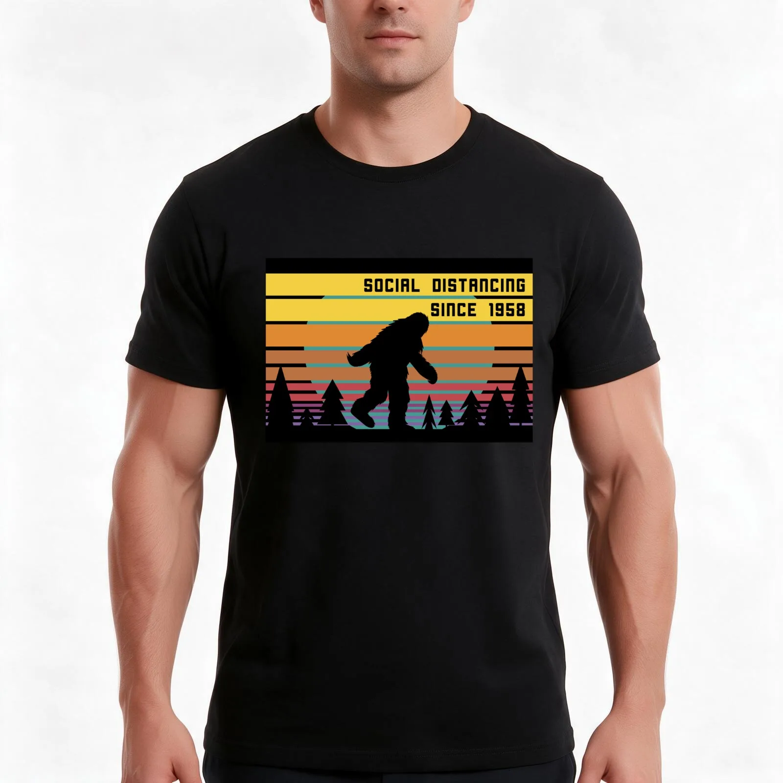 Bigfoot Social Distancing Since 1958 T-Shirt Summer Casual Cotton Tee Oversized Streetwear Tops Vintage Graphic Print